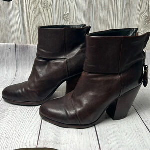 RAG & BONE Newbury Brown Leather Block Heel Ankle Bootie size 38/ 8